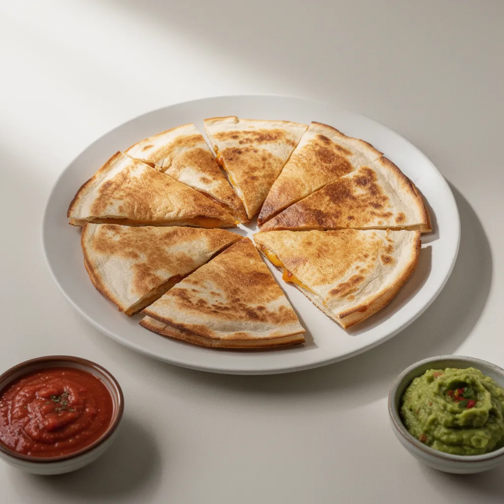 Quesadilla wedges with tomato salsa and guacamole